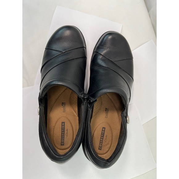 Clarks Channing Essa Womens Sz8.5 Black Leather Loafer Clog Comfort Slip On Shoe - Picture 5 of 8